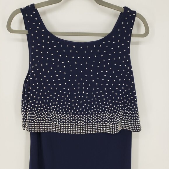 Joseph Ribkoff Embellished Sheath Cocktail Dress 10 Layered Sleeveless Navy Blue - Picture 4 of 14